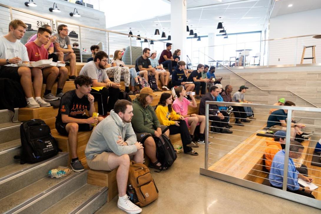 A large crowd during a speaker series in the Learning Commons